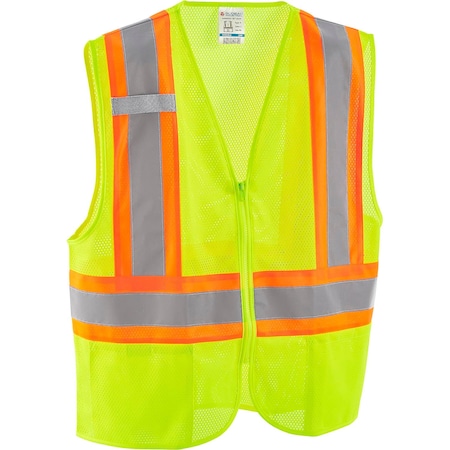 Global Industrial Two-Tone Safety Vest S/M Class 2 U Back, , Zipper 2 Pockets, 1 Mic Tab 641639LS